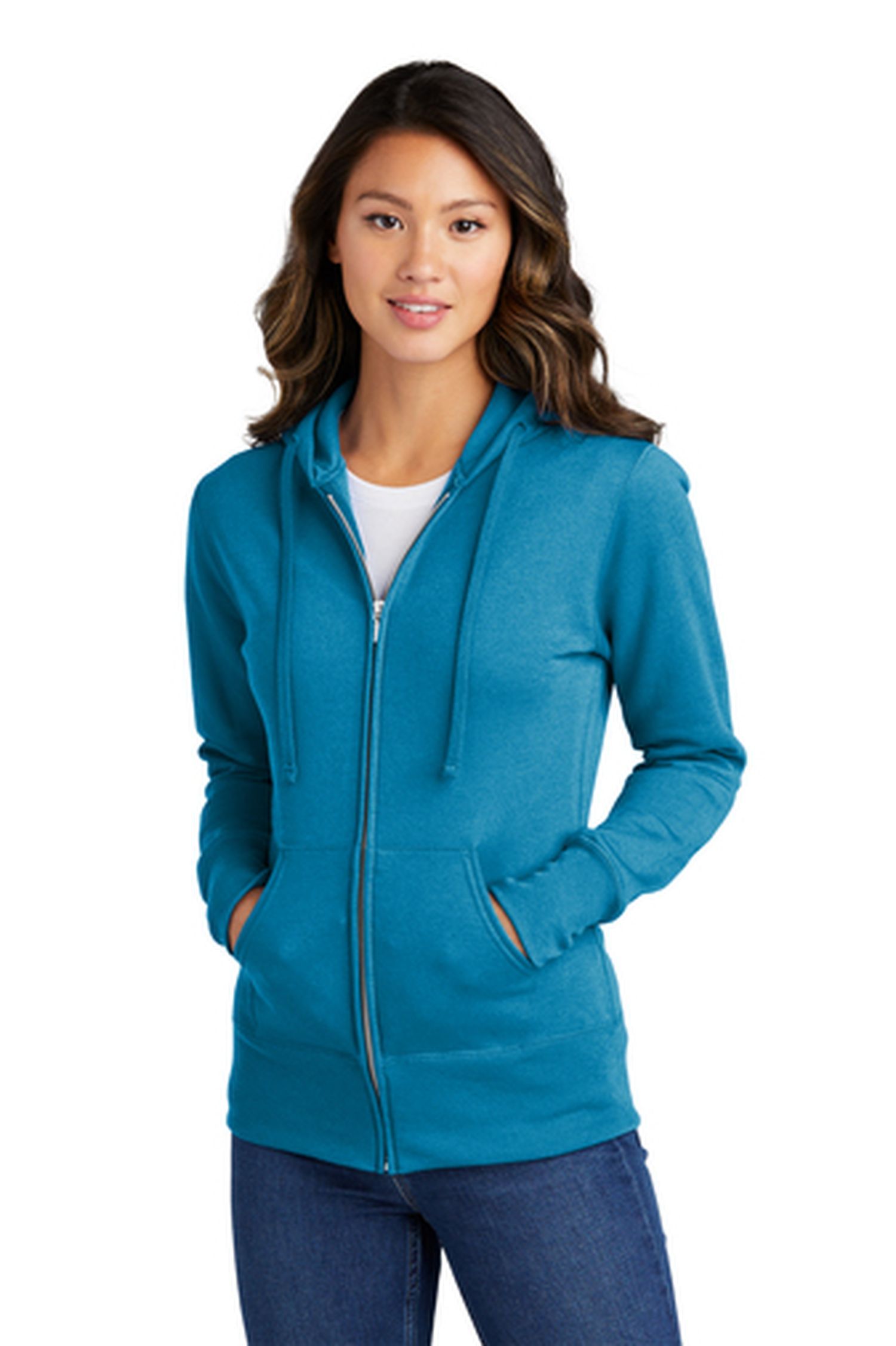 Port & Company Ladies 7.8-ounce 50/50 Cotton Poly Core Fleece Full-Zip Hooded Sweatshirt